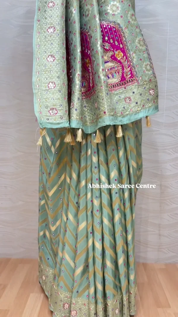 Rama Green Threadwork Soft Silk Saree – An Exquisite Blend of Elegance and Artistry