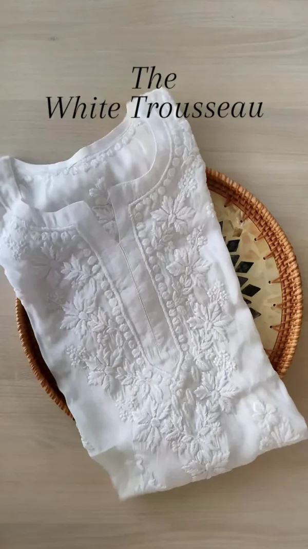Women's Lucknowi Handcrafted Modal Cotton Chikankari Kurti - Image 2