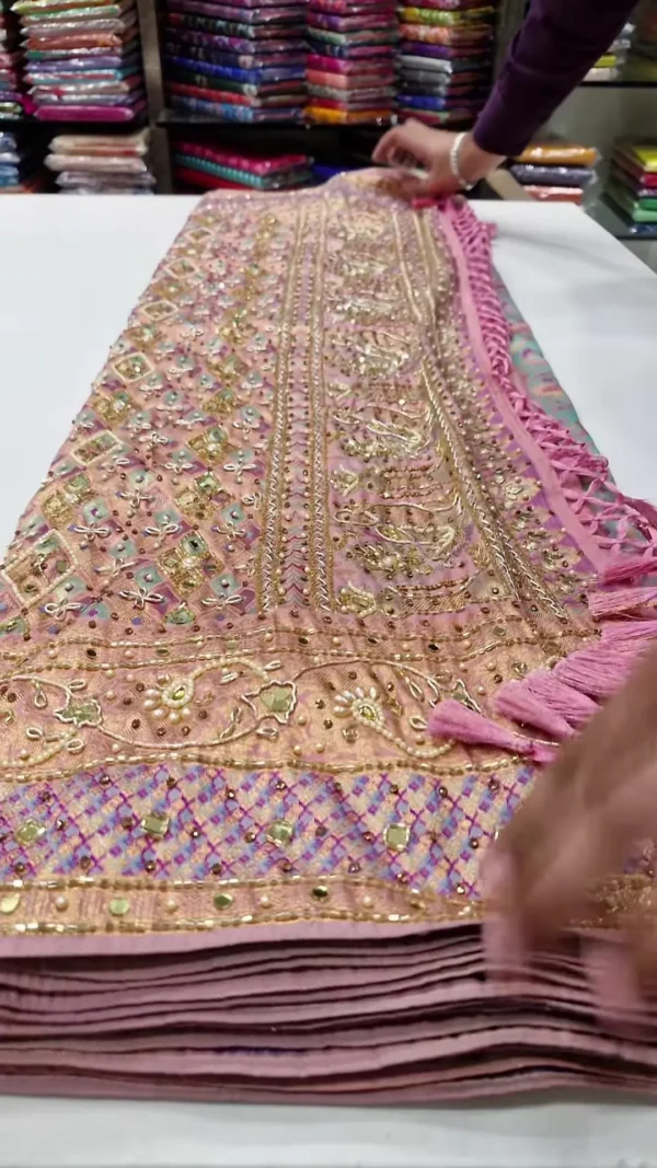 Classic Pretty Traditional Thread Embroidery With Top Notch Sequin Work On Georgette Fabric - Image 2