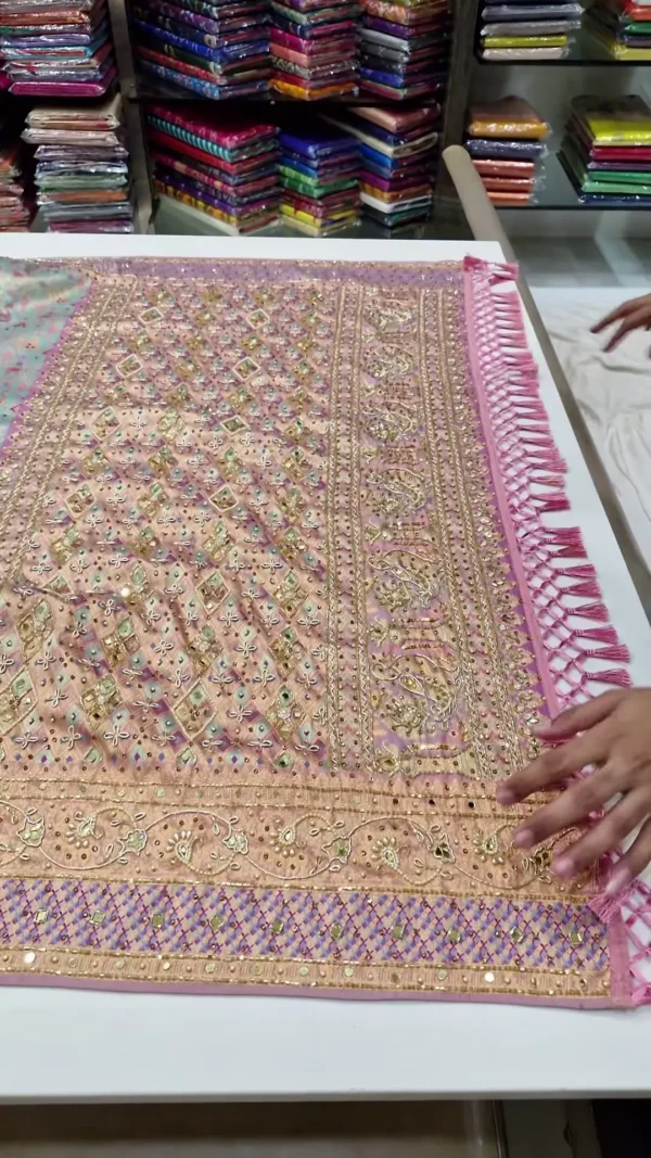 Classic Pretty Traditional Thread Embroidery With Top Notch Sequin Work On Georgette Fabric - Image 3