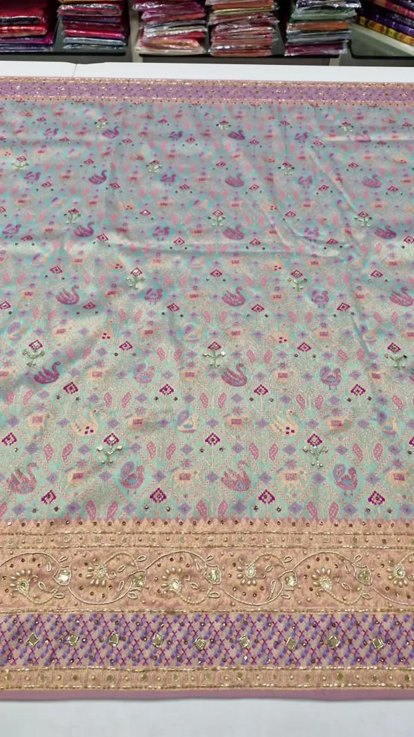 Classic Pretty Traditional Thread Embroidery With Top Notch Sequin Work On Georgette Fabric - Image 5