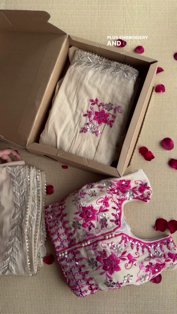 Ethereal Bloom: Gota Patti Embroidered Elegance in Pink and Silver - Image 3