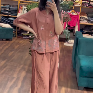 Dusty Rose Embroidered Co-ord Set – Breezy & Elegant Everyday Wear