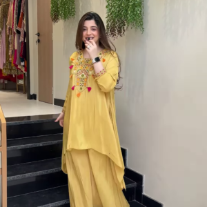 Asymmetrical Kurta & Palazzo Set with Mirror Work & Tassel Detailing