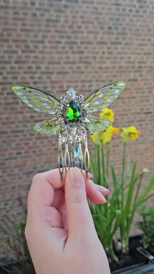 Fantasy Green Gem Fairy Wing Hair Comb" - Image 5