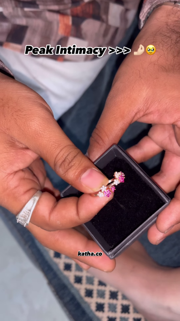 Delicate Gold Toe Ring with Pink and White Accents