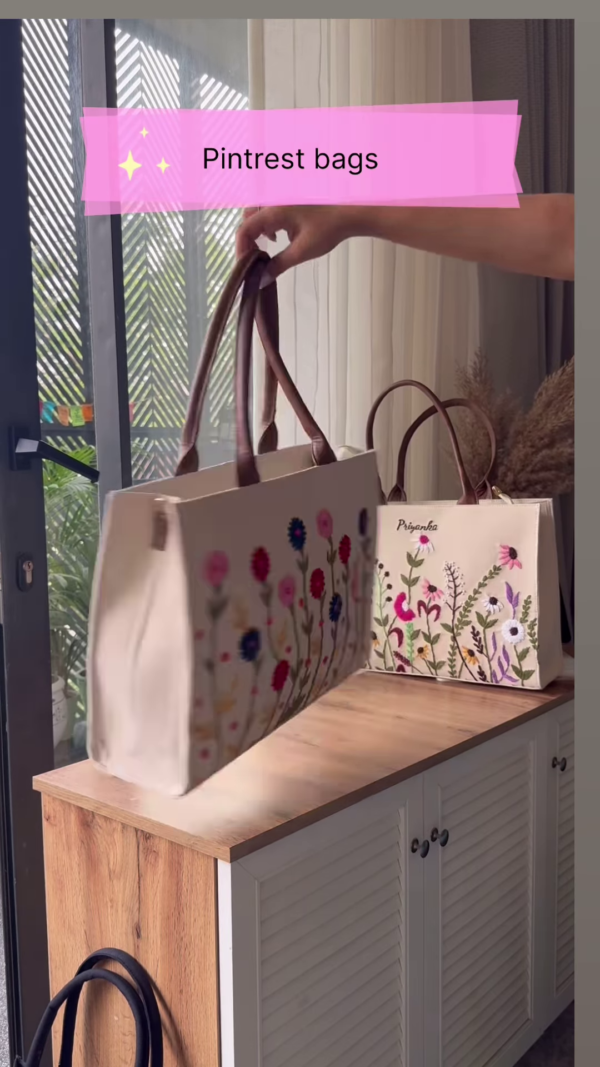 Personalized Cream Tote Bag with Floral Embroidery - Image 2