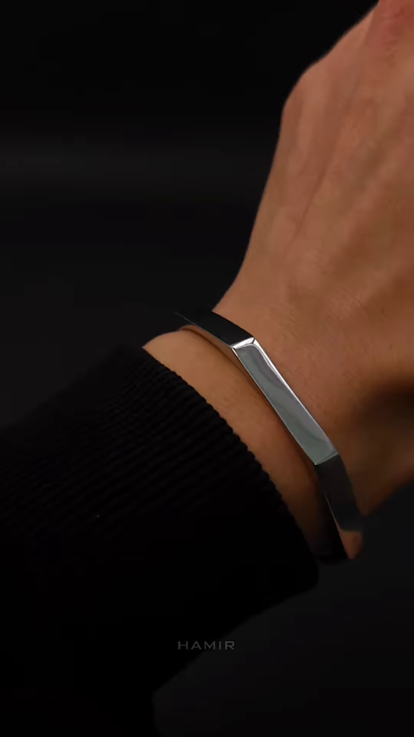 Modern Sleek Silver Bangle Bracelet