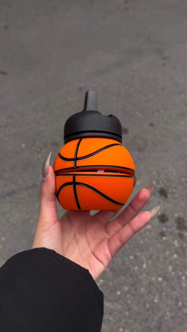 Fun Basketball-Shaped Water Bottle with Player Silhouettes - Image 2