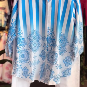 💙 Chic Blue & White Striped and Patterned Oversized Shirt with White Pants Set 🤍
