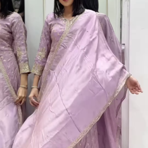 💜 Elegant Lilac Embroidered Palazzo Suit with Dupatta 🌸