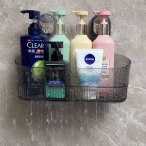 Wall-Mounted Bathroom Shelf with Four Pastel Bottles