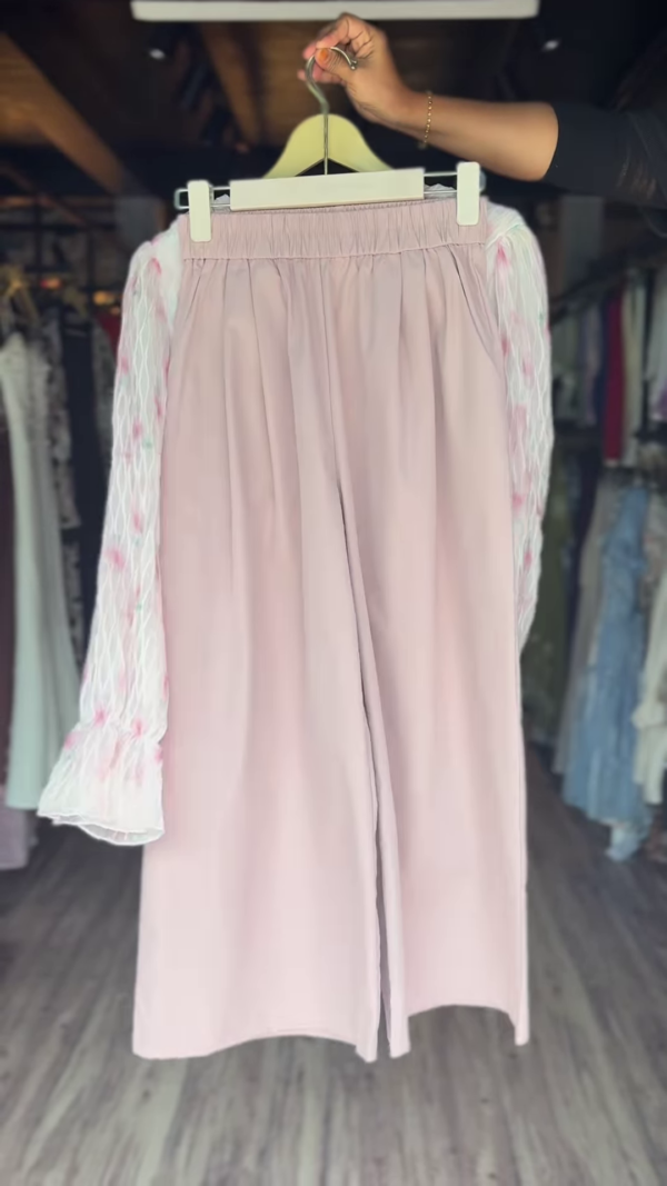 Sheer Floral Blouse with Ruffles and Soft Pink Shorts Set - Image 2