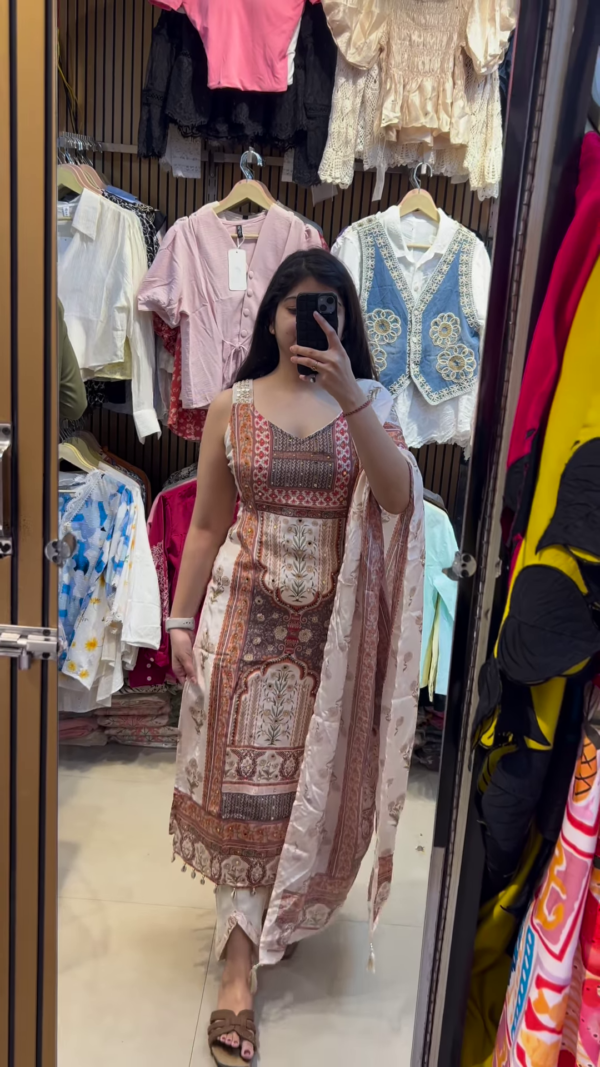 Stylish Maroon and Teal Ethnic Dress with Scarf - Image 2